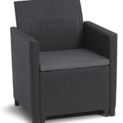 Set Salotto da Giardino Rattan Sintetico Grafite con Cuscini 4 Posti