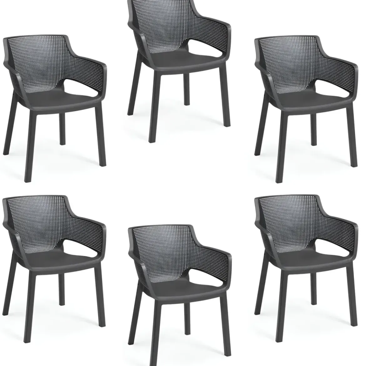 Set 6 Sedie da Esterno Keter Grafite Impilabili Resistenti UV Moderne