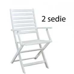 Set 2 Sedie da Giardino con Braccioli Bianco Pieghevoli in Legno Poltrona
