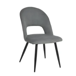 Set 2 Sedie da Interno Imbottite in Tessuto Grigio con Gambe Nere