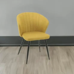Set 2 Sedie da Interno Imbottite in Tessuto Giallo con Gambe Nere