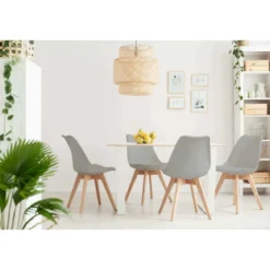 Set 4 Sedie da Pranzo Grigio con Gambe in Legno senza Braccioli