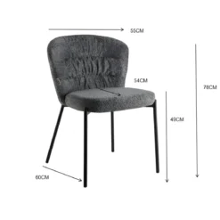 Set 4 Sedie da Pranzo Imbottite in Tessuto Teddy Tortora con Gambe Nere