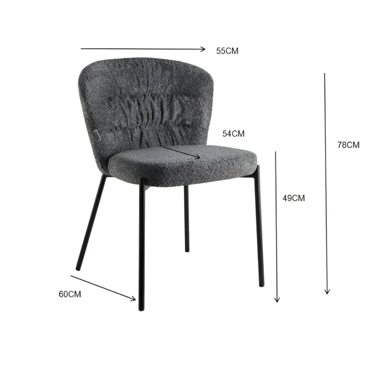 Set 4 Sedie da Pranzo Imbottite in Tessuto Teddy Tortora con Gambe Nere