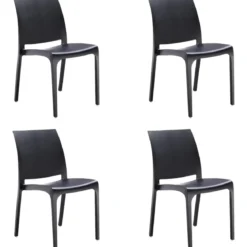 Set 4 Sedie da Pranzo in Resina Impilabili Nero con Tappi Antiscivolo