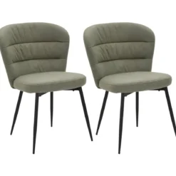 Set 2 Sedie da Pranzo in Tessuto Verde Metallo Nero Seduta Imbottita