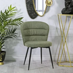 Set 2 Sedie da Pranzo in Tessuto Verde Metallo Nero Seduta Imbottita
