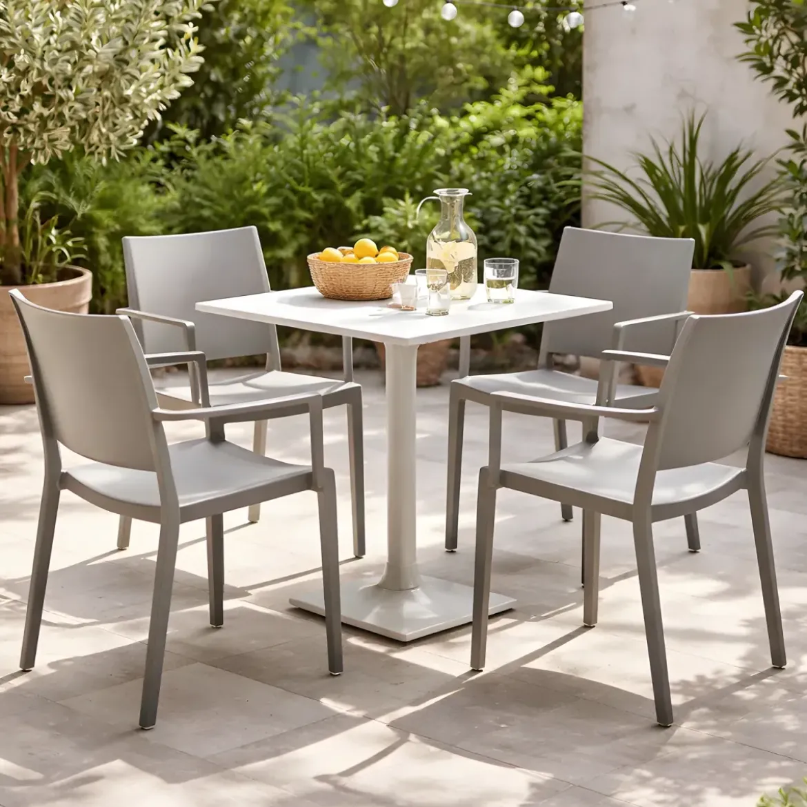 Set 4 Sedie Grigio Poltrone da Giardino in Polipropilene Grigia