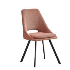 Set 2 Sedie Imbottite da Interno Tessuto Salmone Gambe in Metallo Nero