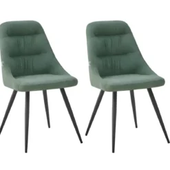 Set 2 Sedie Imbottite in Tessuto Verde Gambe in Metallo Nero