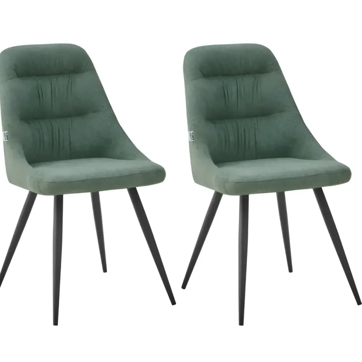 Set 2 Sedie Imbottite in Tessuto Verde Gambe in Metallo Nero