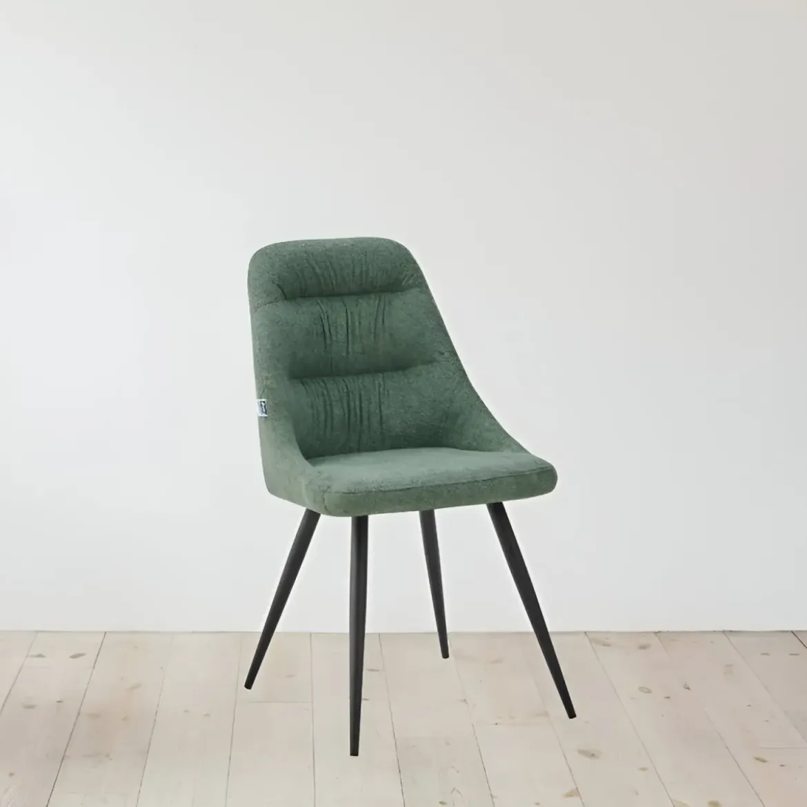 Set 2 Sedie Imbottite in Tessuto Verde Gambe in Metallo Nero