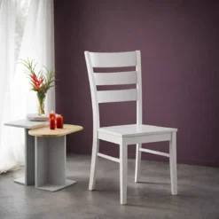 Set 2 Sedie in Legno Bianco da Interno con Schienale Alto
