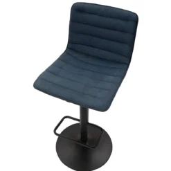 Set 2 Sgabelli Bar Regolabili Metallo Nero Tessuto Blu Poggiapiedi