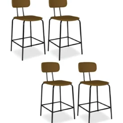 Set 2 Sgabelli per Cucina Penisola in Ecopelle Marrone Effetto Cuoio