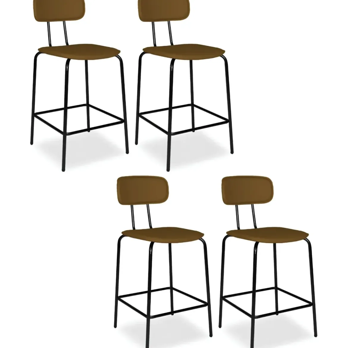 Set 2 Sgabelli per Cucina Penisola in Ecopelle Marrone Effetto Cuoio
