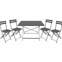 Set Tavolo da Giardino Rettangolare 70x110 cm con 4 Sedie Antracite