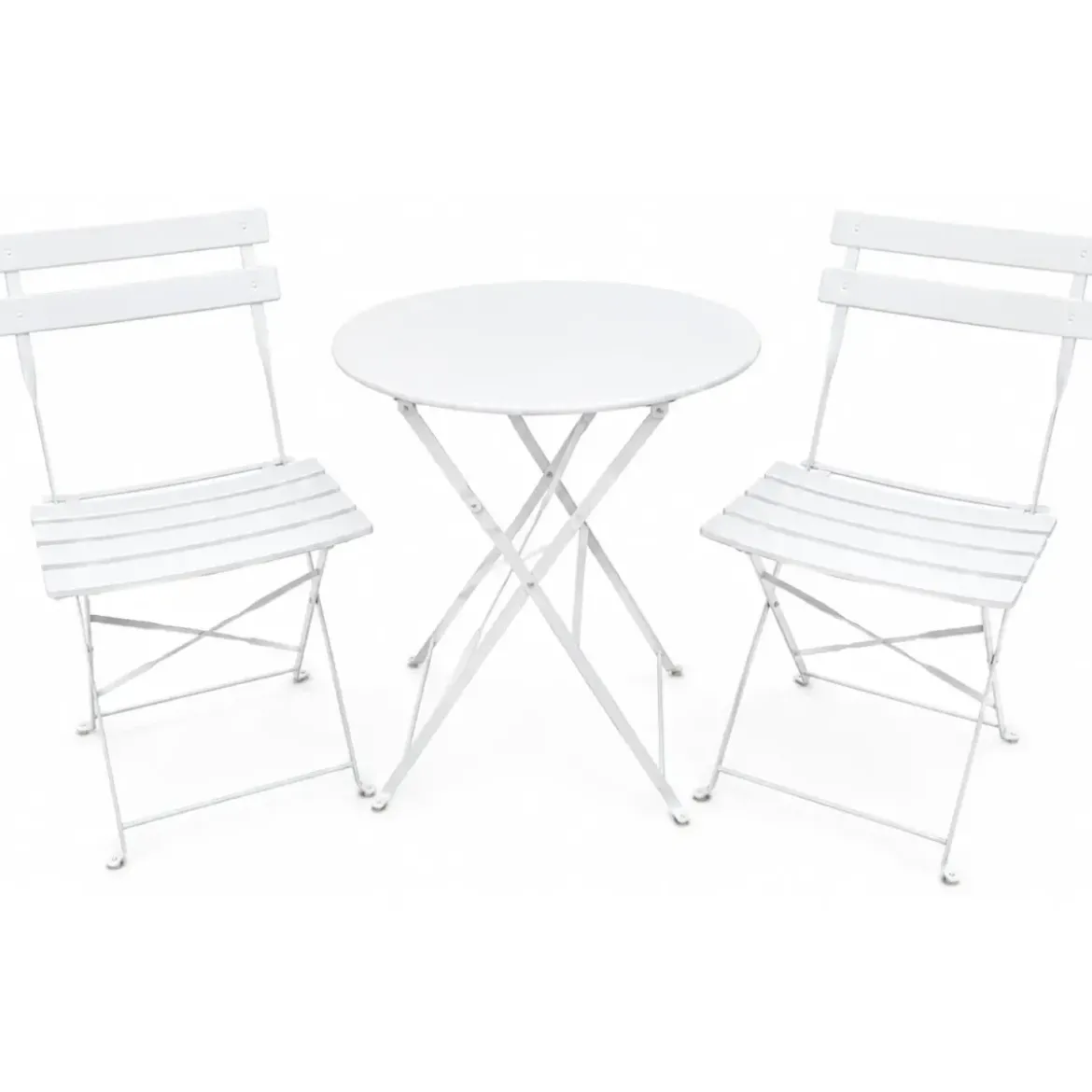 Set Tavolo Rotondo e 2 Sedie Pieghevoli per Terrazzo Giardino Balcone Esterno