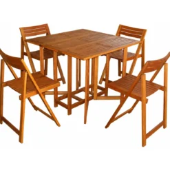 Set Tavolo 4 Sedie Pranzo Pieghevole Legno da Giardino Pic Nic Terrazzo