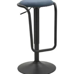 Sgabello Bar Girevole Regolabile Metallo Nero Tessuto Imbottito Blu