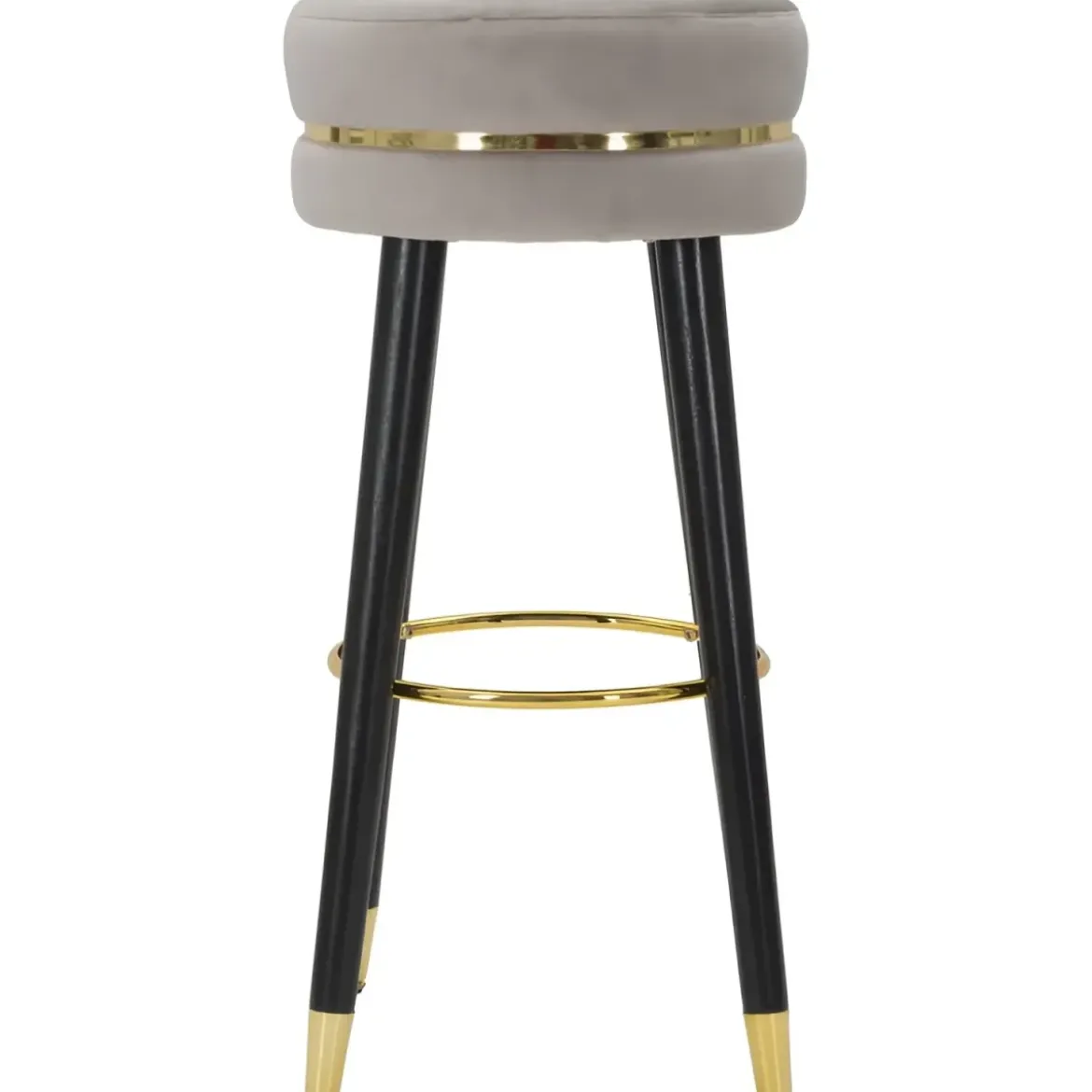 Sgabello Bar in Velluto Grigio Finitura Oro con Poggiapiedi Moderno