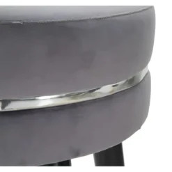 Sgabello Bar in Velluto Grigio Finitura Argento Poggiapiedi Moderno