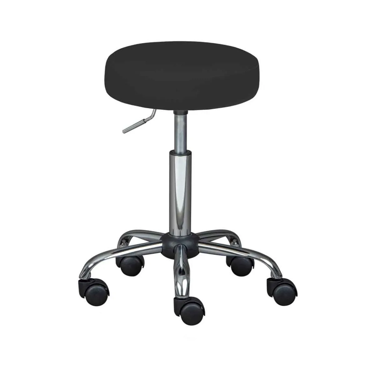 Sgabello Basso con Ruote Nero a Rotelle Imbottito Ecopelle in Metallo da Cucina