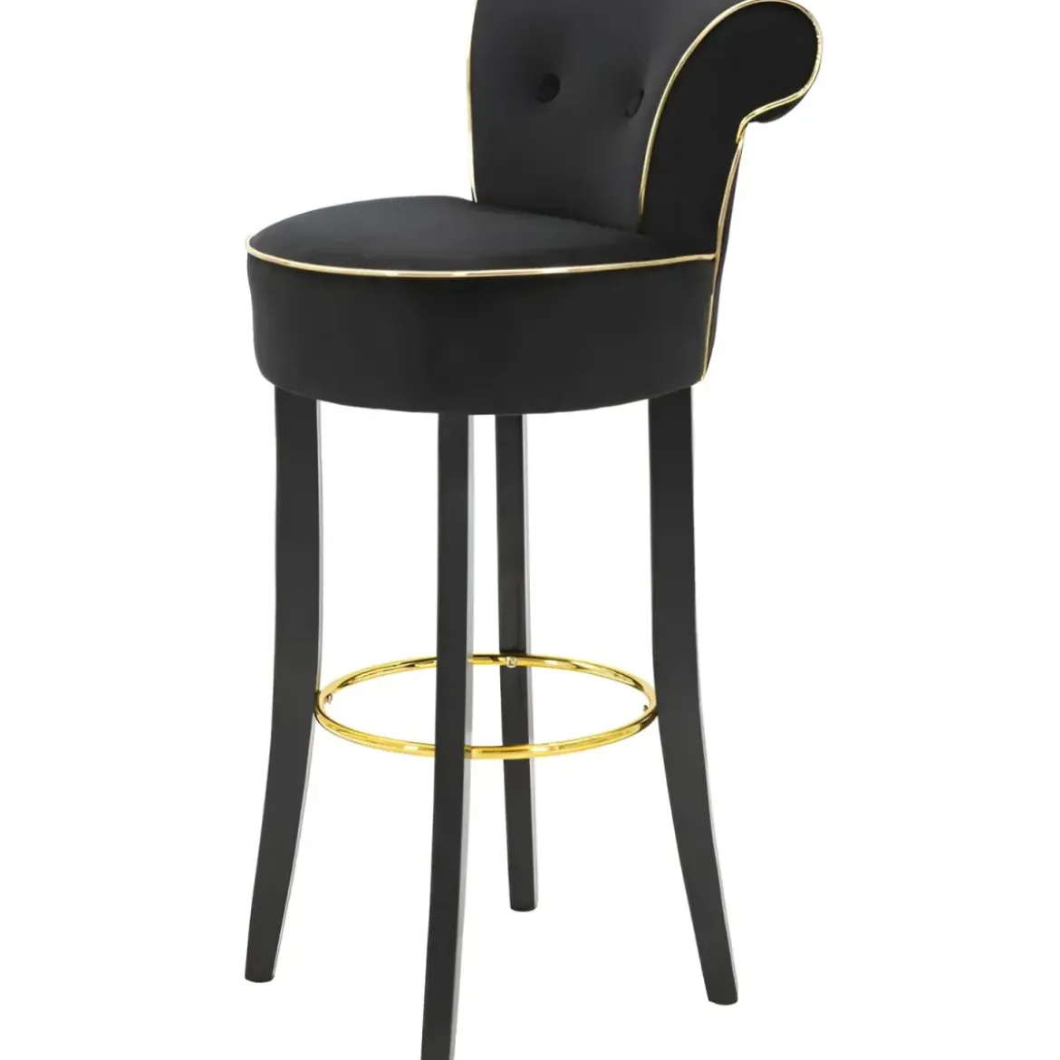 Sgabello da Bar Imbottito in Velluto Nero Oro Schienale Poggiapiedi
