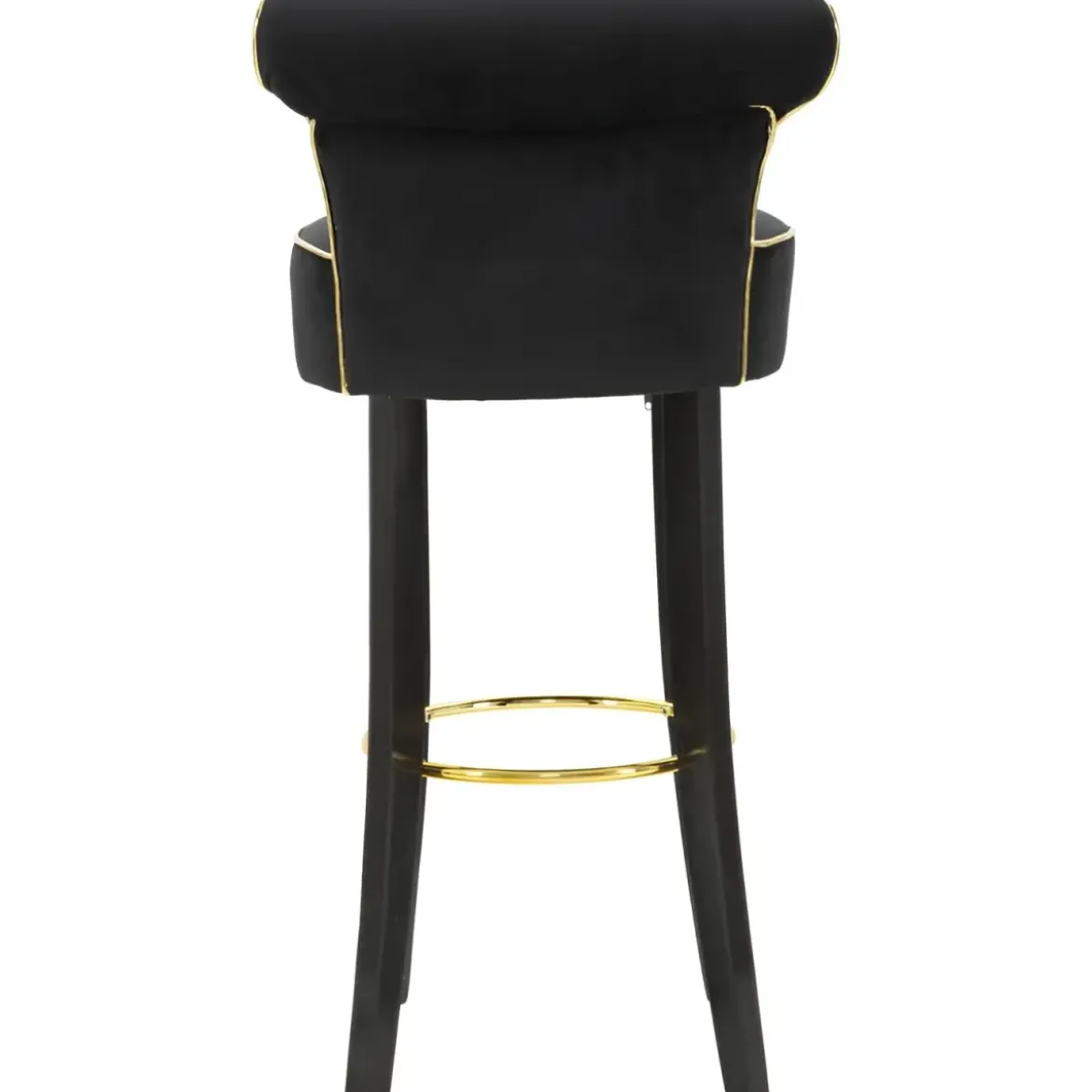 Sgabello da Bar Imbottito in Velluto Nero Oro Schienale Poggiapiedi