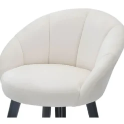 Sgabello da Bar Seduta in Velluto Crema con Gambe in Legno Nero Oro