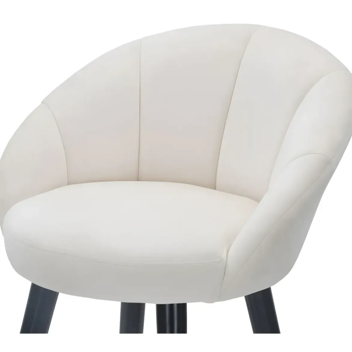 Sgabello da Bar Seduta in Velluto Crema con Gambe in Legno Nero Oro