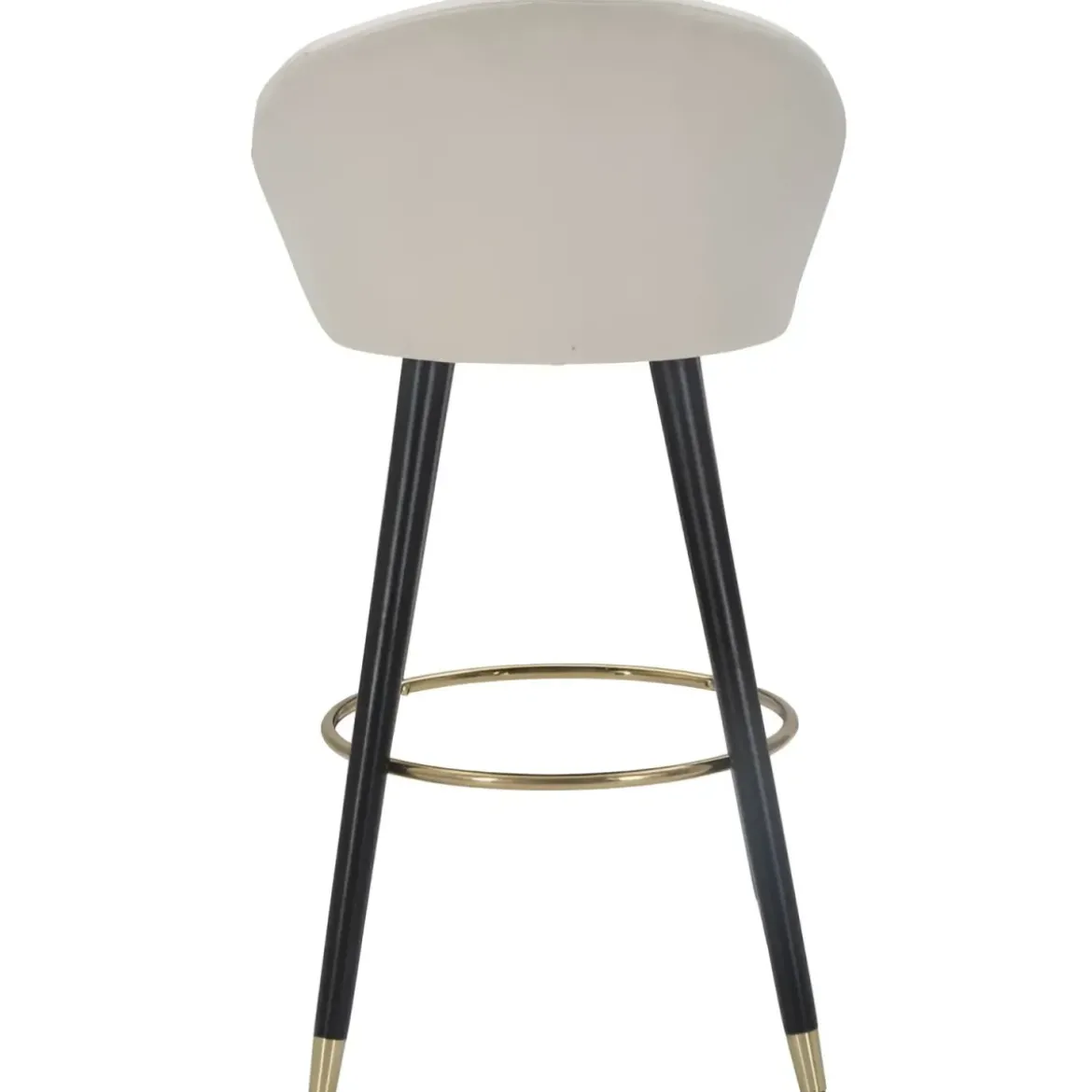 Sgabello da Bar Seduta in Velluto Crema con Gambe in Legno Nero Oro