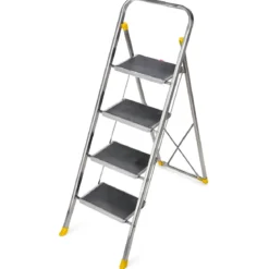 Sgabello Scaletta Pieghevole Alluminio 4 Gradini Antiscivolo Nero 150 kg