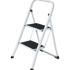 Sgabello Scaletta Pieghevole Acciaio 2 Gradini 47 cm Antiscivolo Nero