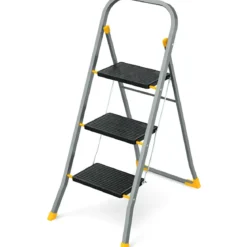 Sgabello Scaletta Pieghevole Alluminio 3 Gradini Antiscivolo Nero 150 kg