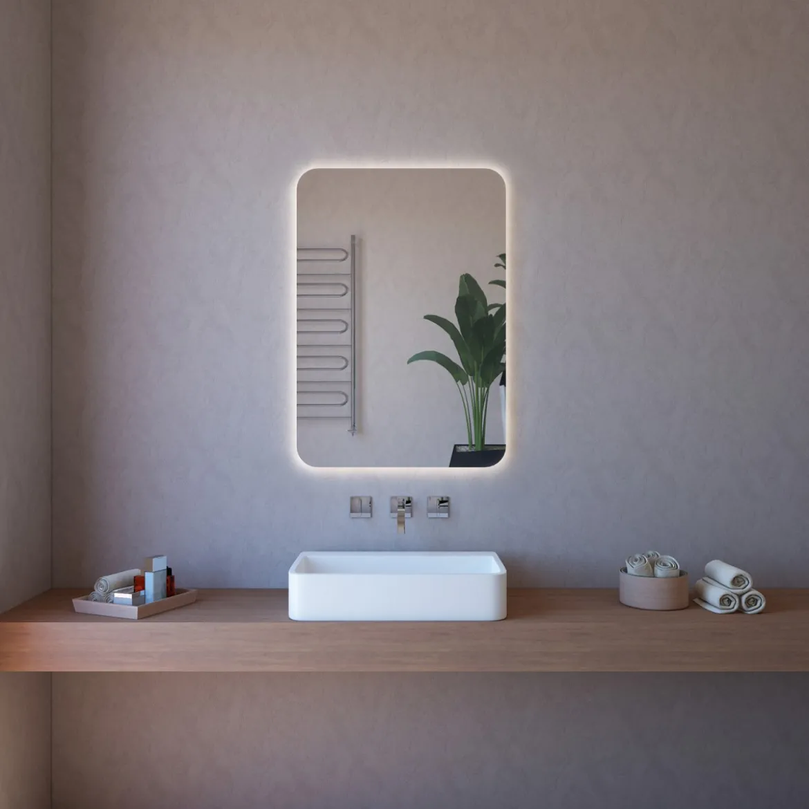 Specchio Rettangolare per Bagno Illuminato a Led 60x80 Reversibile