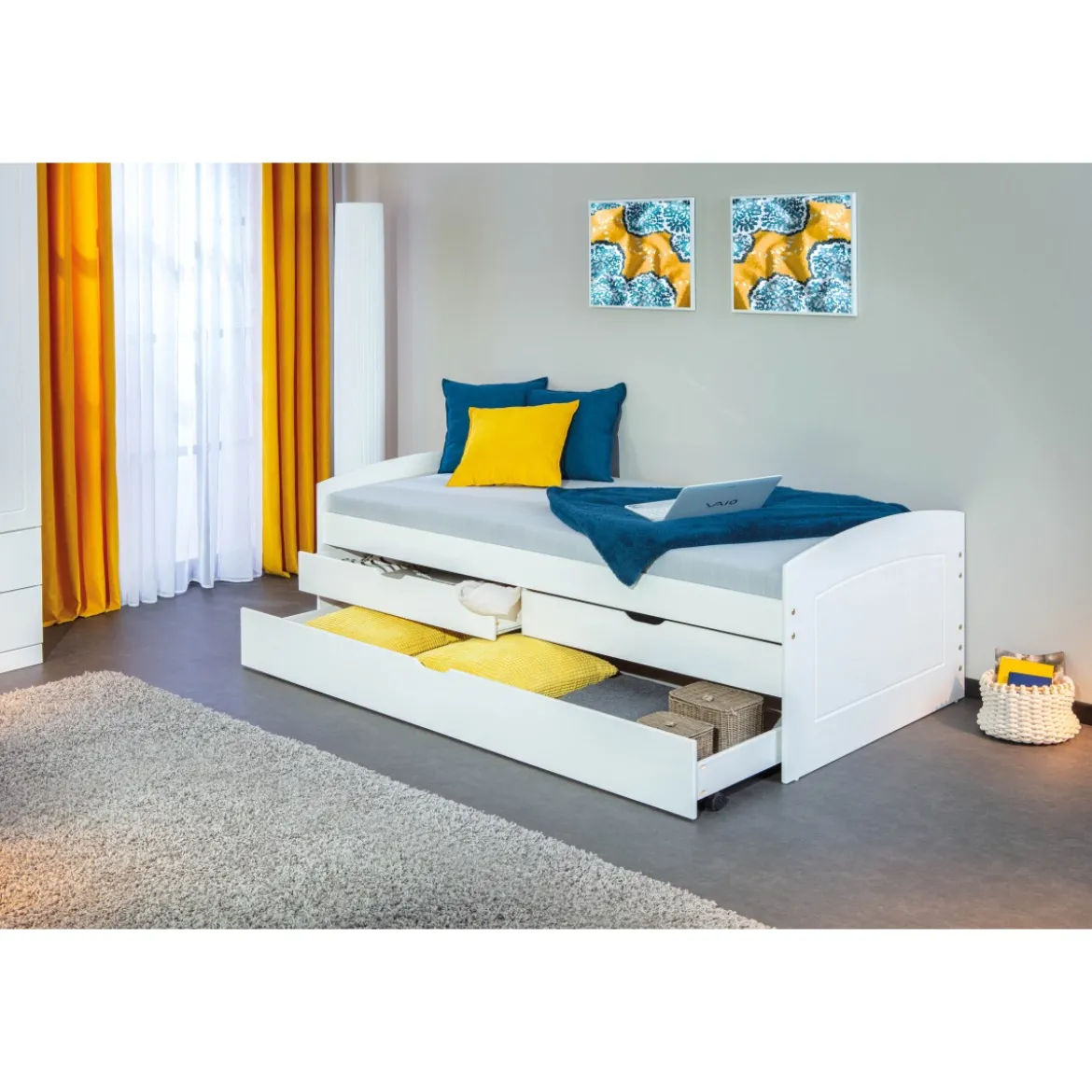 Struttura 2 Letti singoli 90x200 cm Bianco con Cassetti