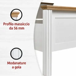 Struttura Letto Singolo 90x200 cm in Pino Massello Bianco Rovere