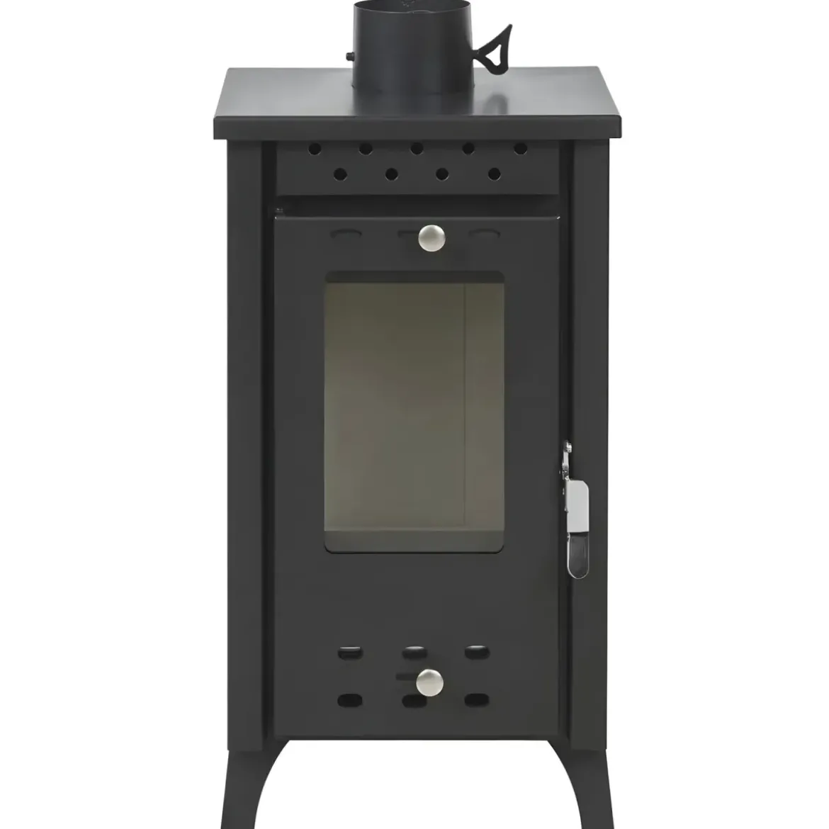 Stufa a Legna 7,7 kW in Acciaio Nero con Vetro Compatta per Interni