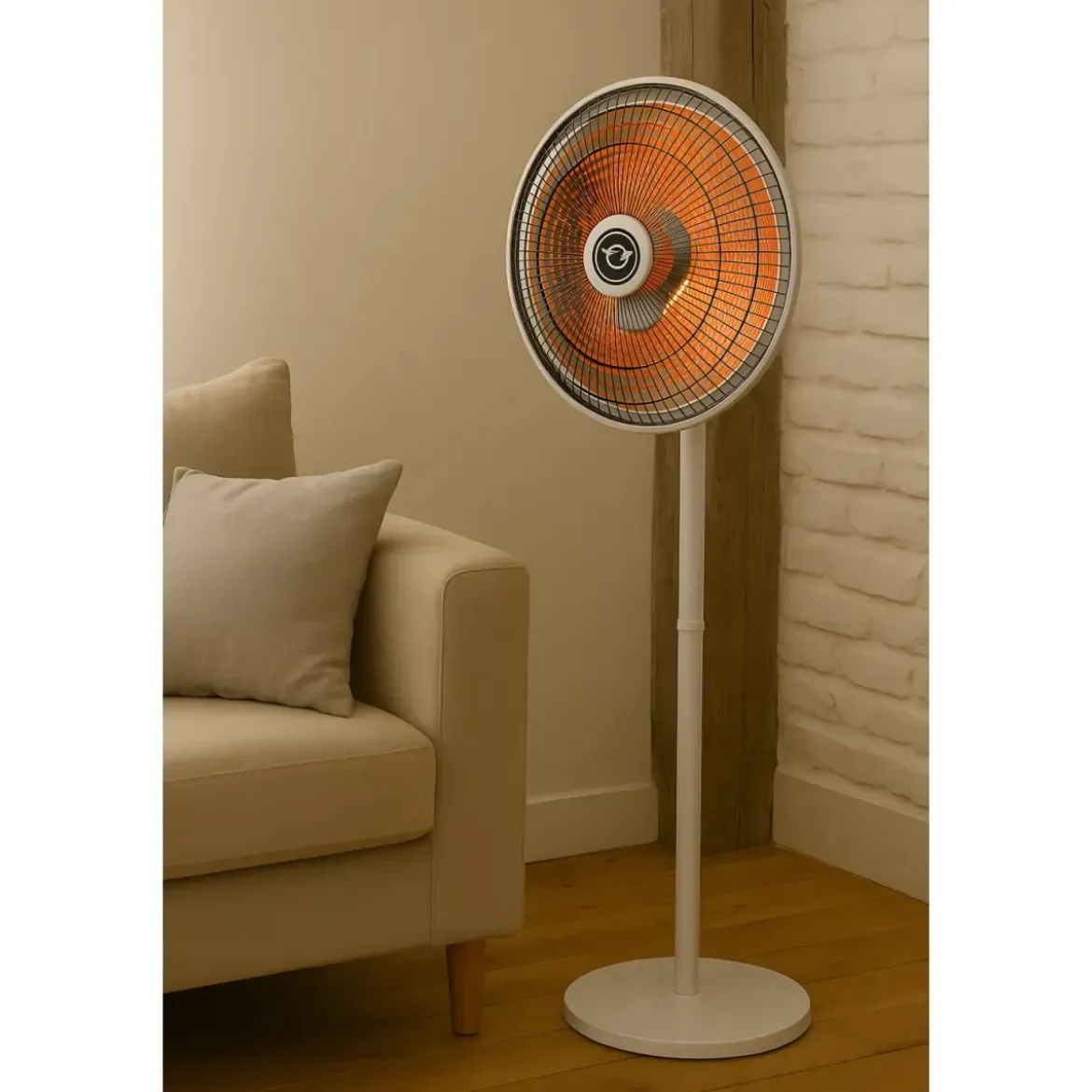 Stufa a Parabola 1000W Oscillante Piantana Fibra di Carbonio Bianco