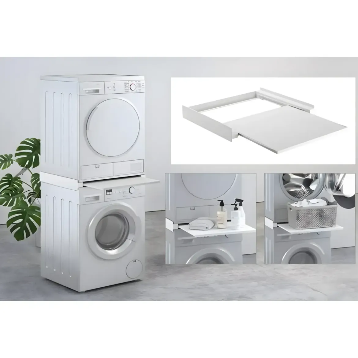 Supporto Sovrapposizione Lavatrice Asciugatrice 60x60 Ripiano Estraibile