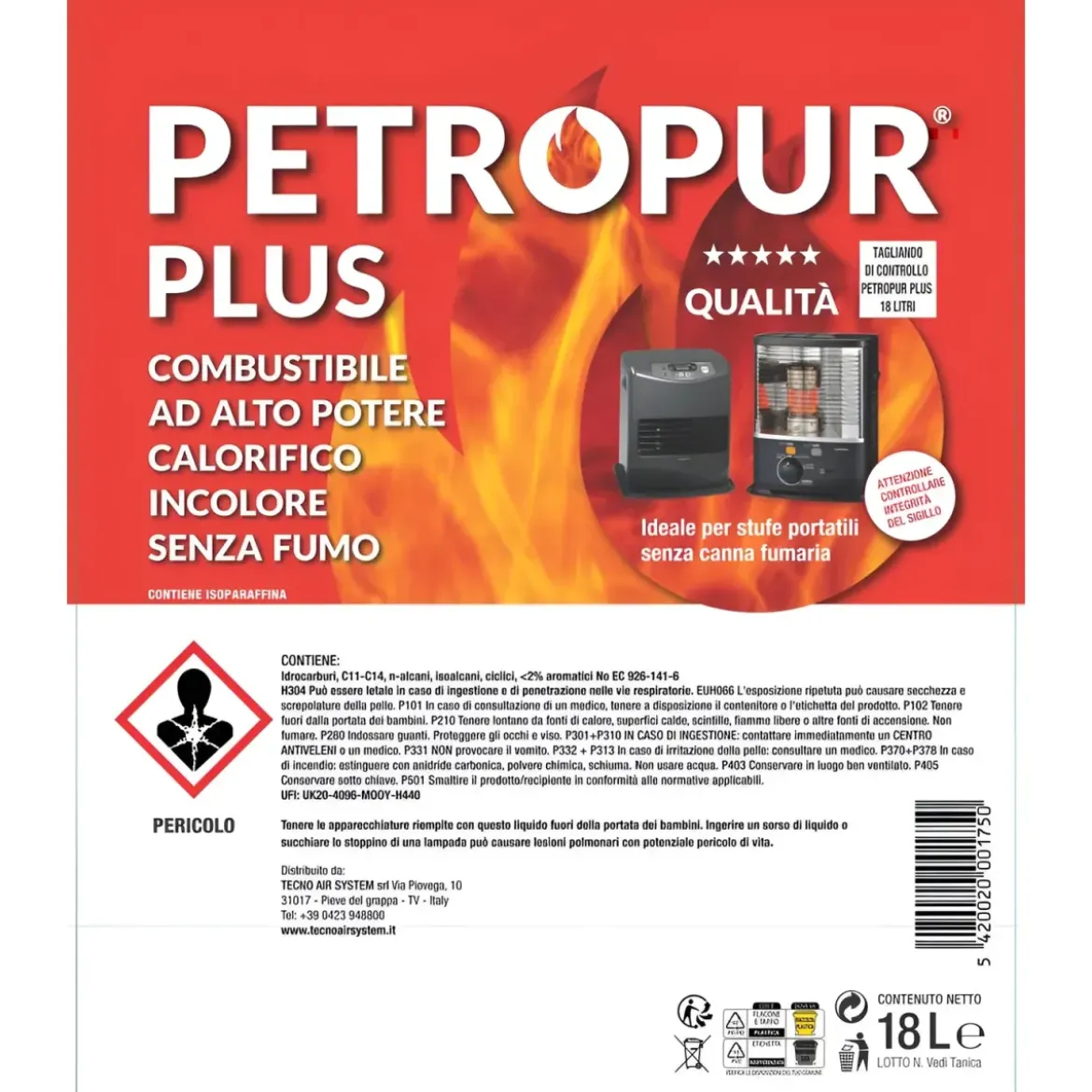 2 Taniche 18L Riciclabile Combustibile Liquido Inodore Stufe Portatili