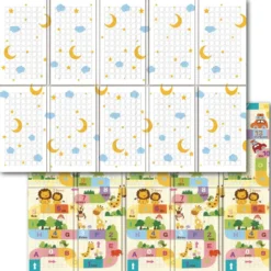 Tappeto Pieghevole per Bambini Doppia Grafica Luna Safari per Cameretta