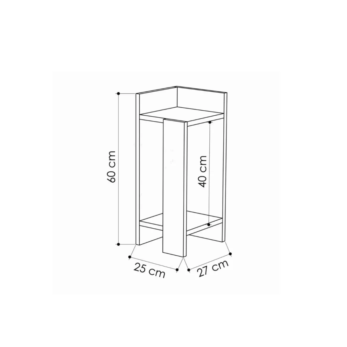 Tavolino comodino di Design Elos Destro in Rovere 27x25x60cm