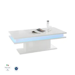 Tavolino da Caffè 100cm Bianco Lucido con led Basso da Soggiorno