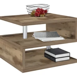 Tavolino da Caffè 55 cm in Legno Acero 2 Ripiani da Soggiorno Moderno