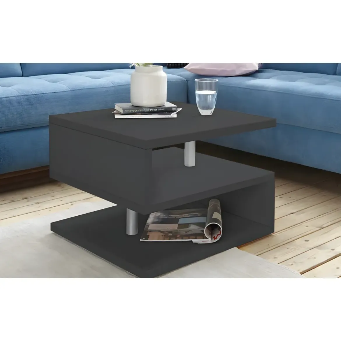 Tavolino da Caffè 55 cm in Legno Antracite 2 Ripiani Soggiorno Moderno