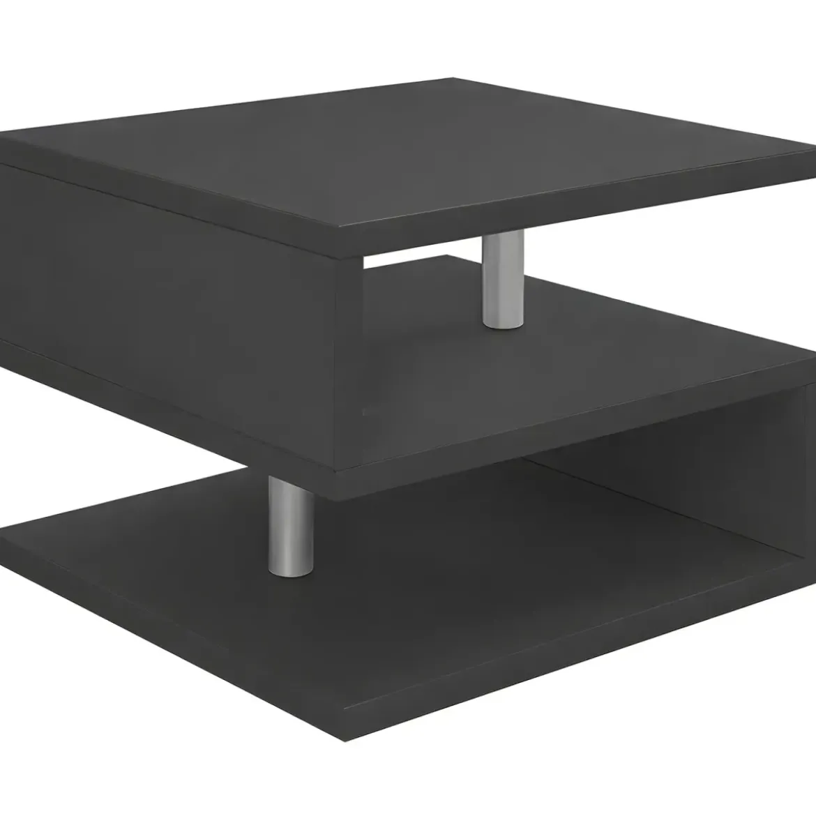 Tavolino da Caffè 55 cm in Legno Antracite 2 Ripiani Soggiorno Moderno