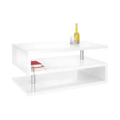 Tavolino da Caffè 90 cm in Legno Bianco 2 Ripiani da Soggiorno Moderno