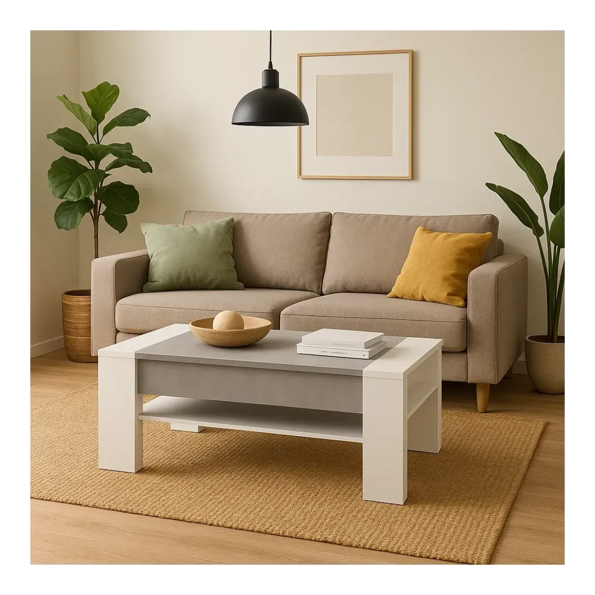 Tavolino da Caffè Piano Sollevabile 98x50x42 cm Grigio e Bianco Moderno